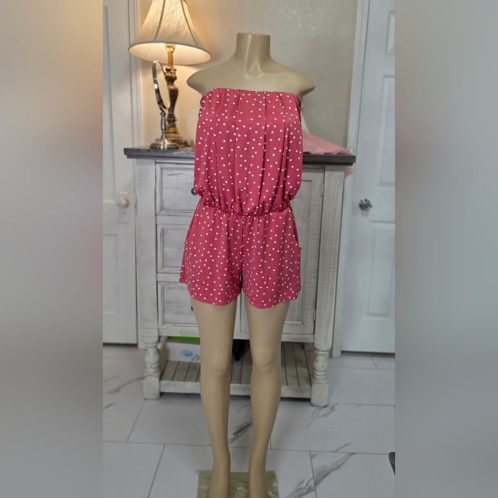 Ariella Pink and White Polka Dot Romper